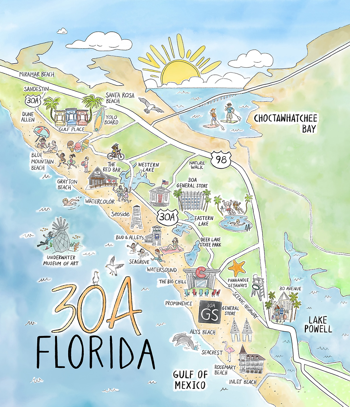 map of 30a beach communities on list of 30a wedding venues