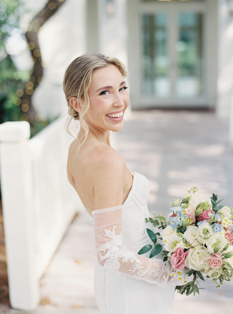 happy bride at garden wedding at carillon 