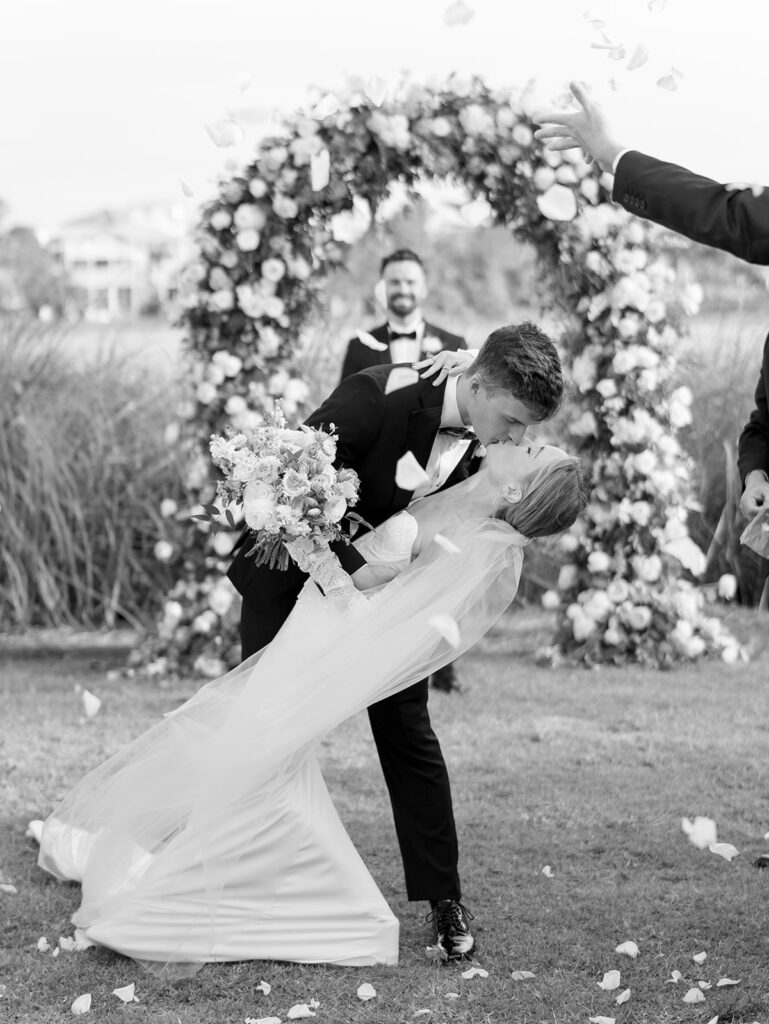 just married kiss at garden wedding at carillon 