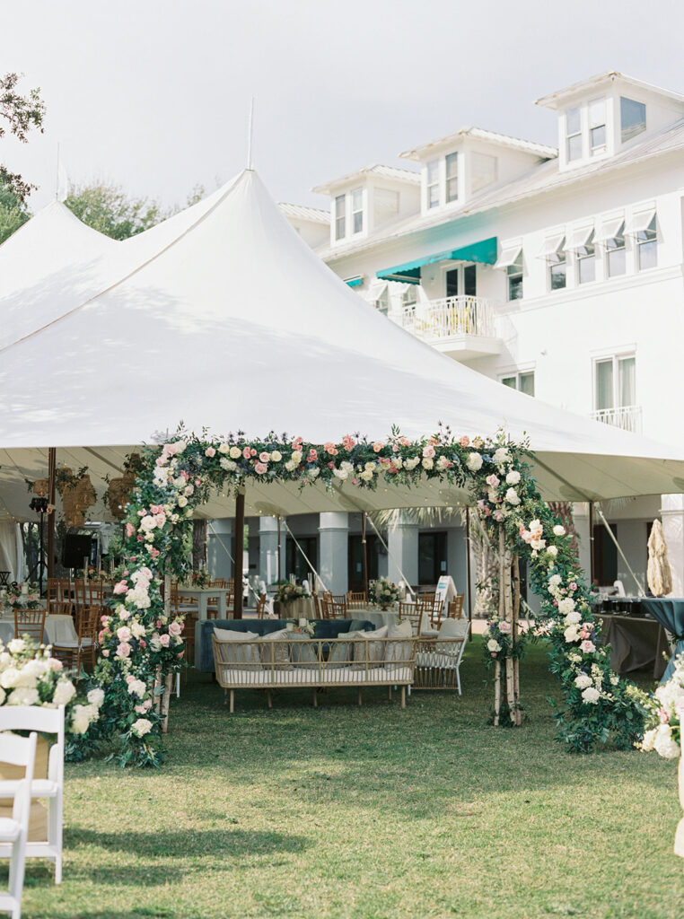 tented wedding reception at garden wedding at carillon 