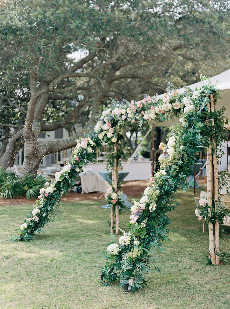 outdoor tent flower detail at garden wedding at carillon  