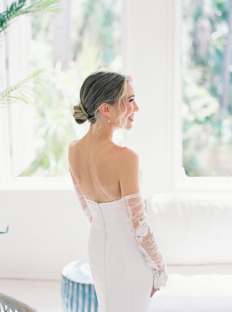 bride on her wedding day at her garden wedding at carillon 