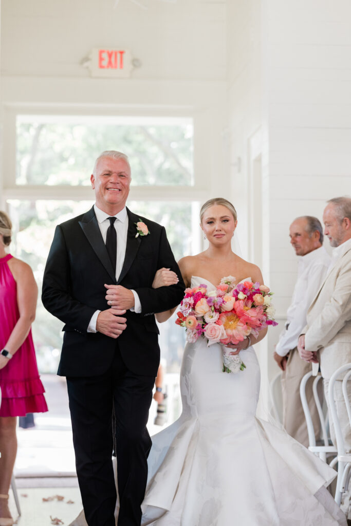 Bride walking down the aisle with her father emotional ceremony moments 30A wedding