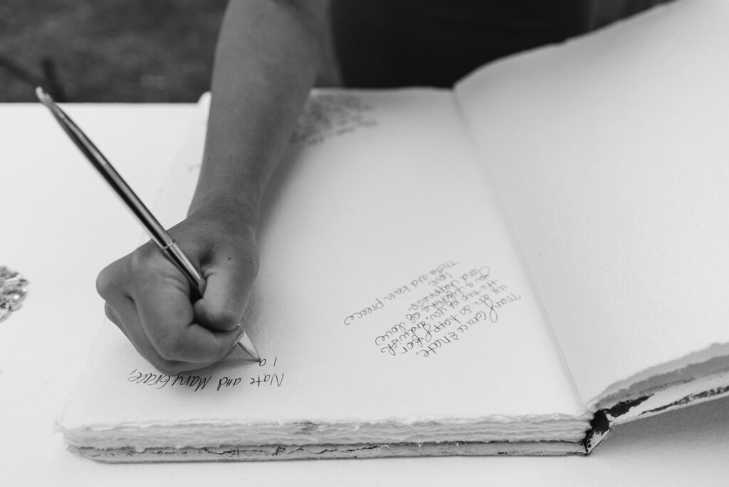 guest book detail shot coastal wedding