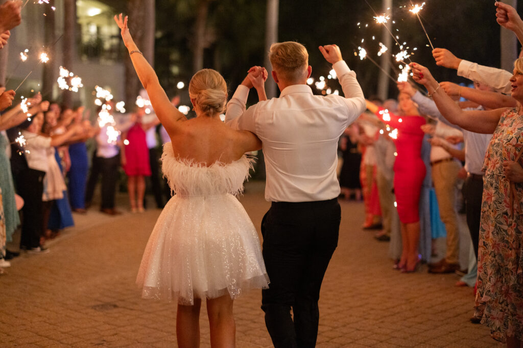 sparkler send off wedding at carillon 30A beach wedding