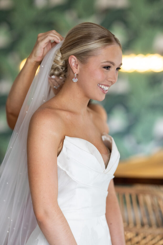 bride getting ready to get married at the meeting house in carillon