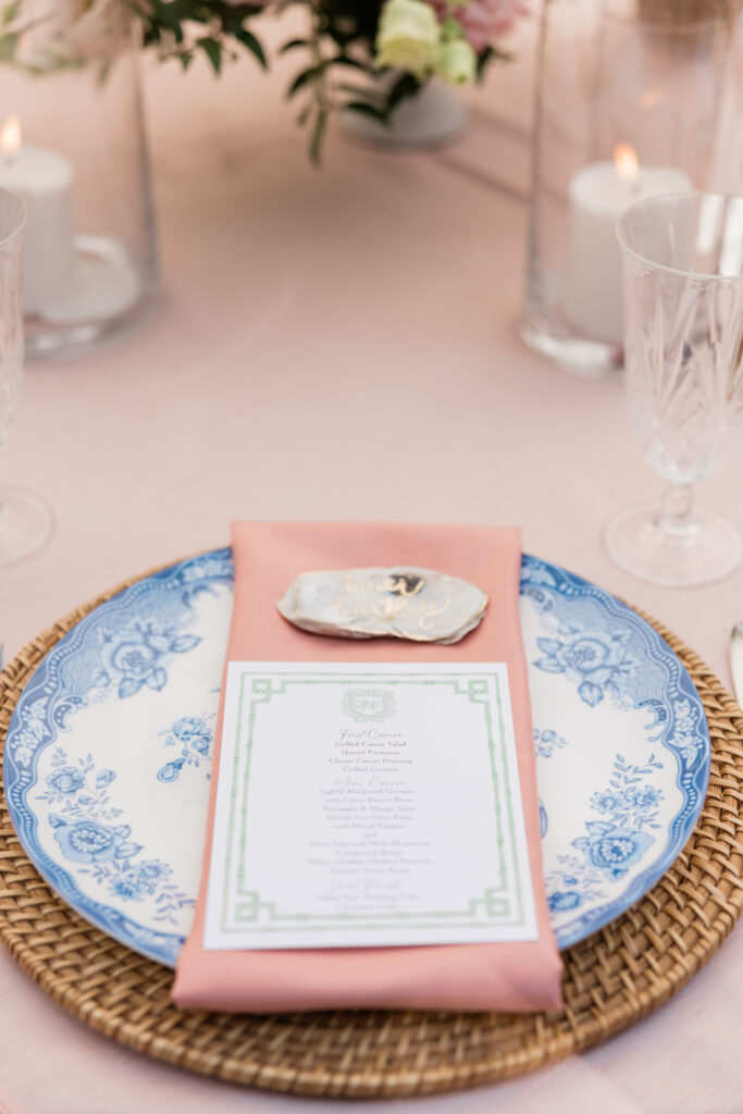 table settings at the meeting house wedding on 30A