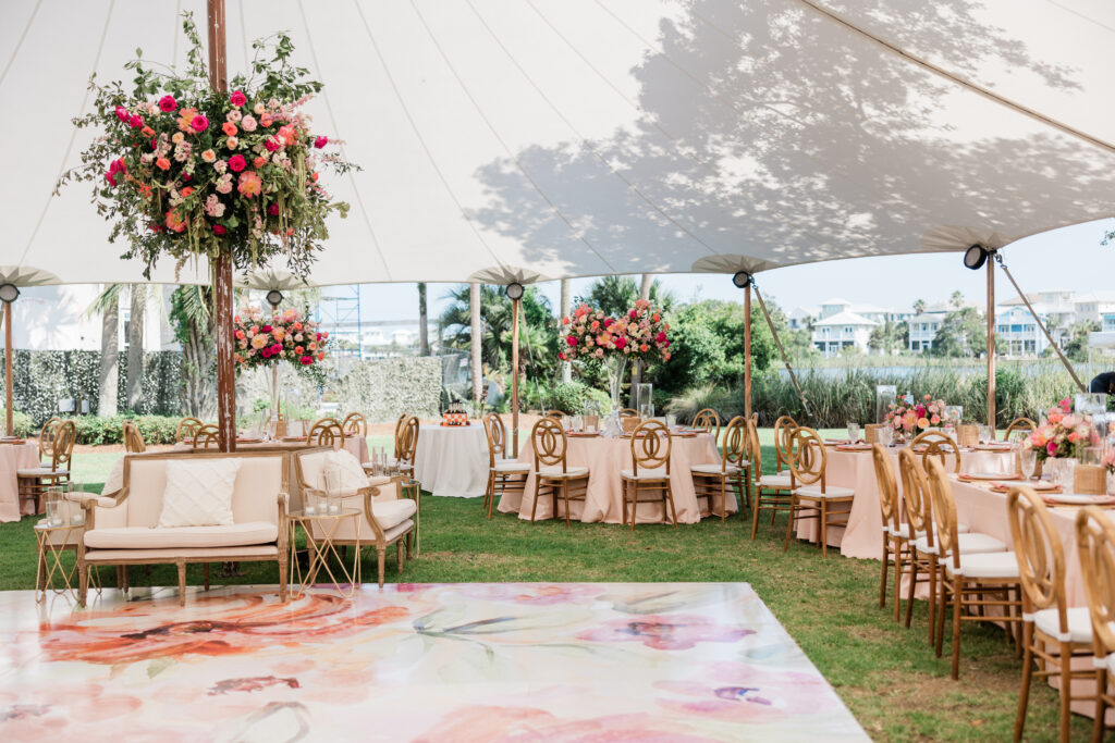 colourful coastal wedding decor at carillon meeting house