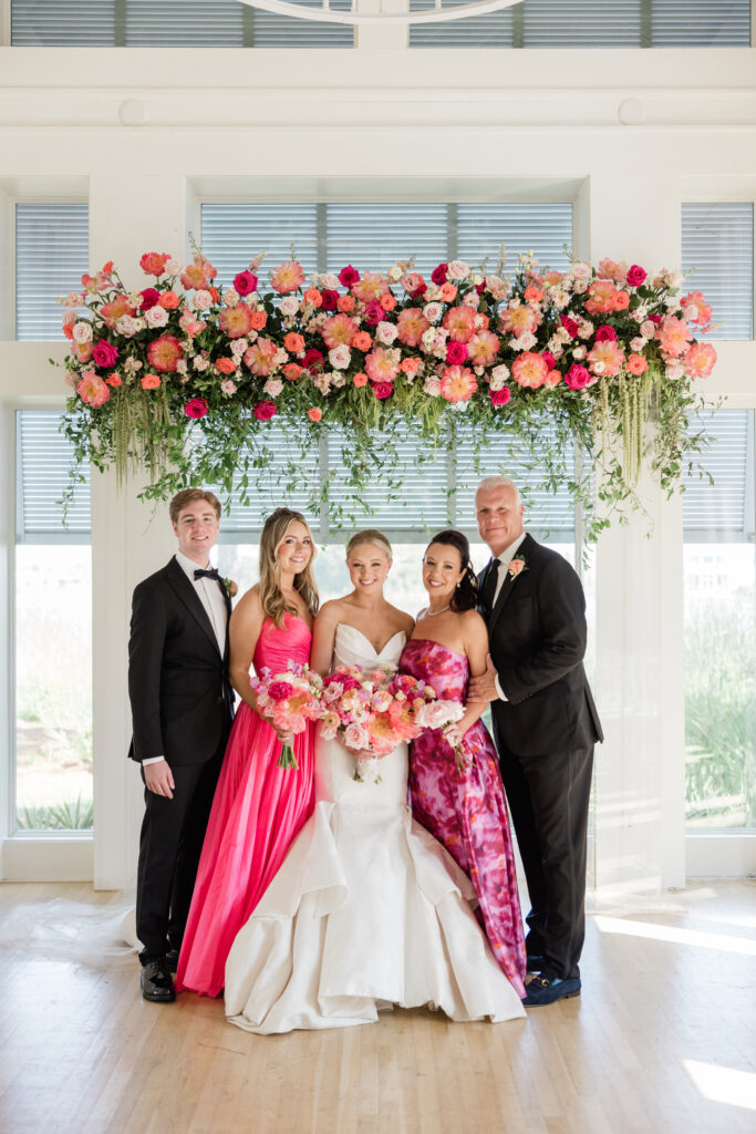 family portrait at meeting house wedding