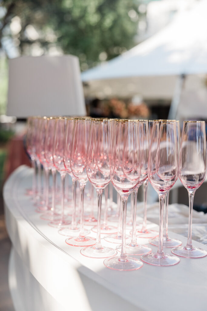 pink signature cocktail glasses at carillon wedding