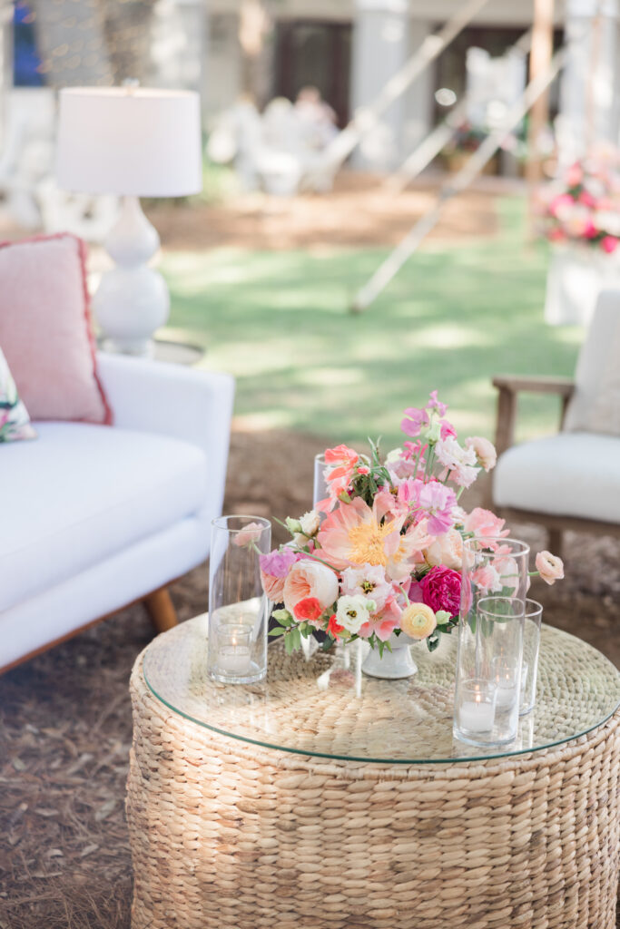 elegant cocktail hour set up at 30A wedding in carillon