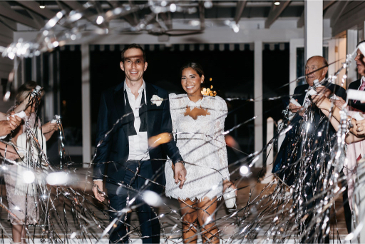 the bride and groom leaving the court wedding