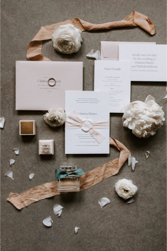 flat lay details for Florida wedding at the court