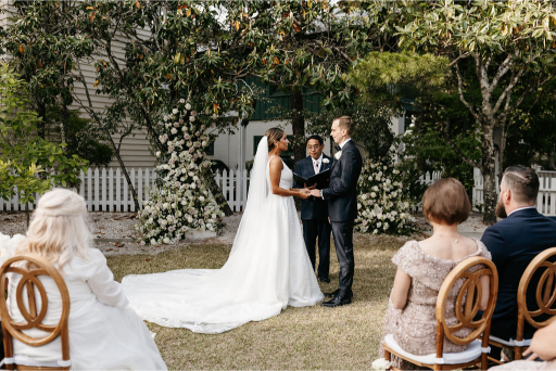 bride and groom at the alter